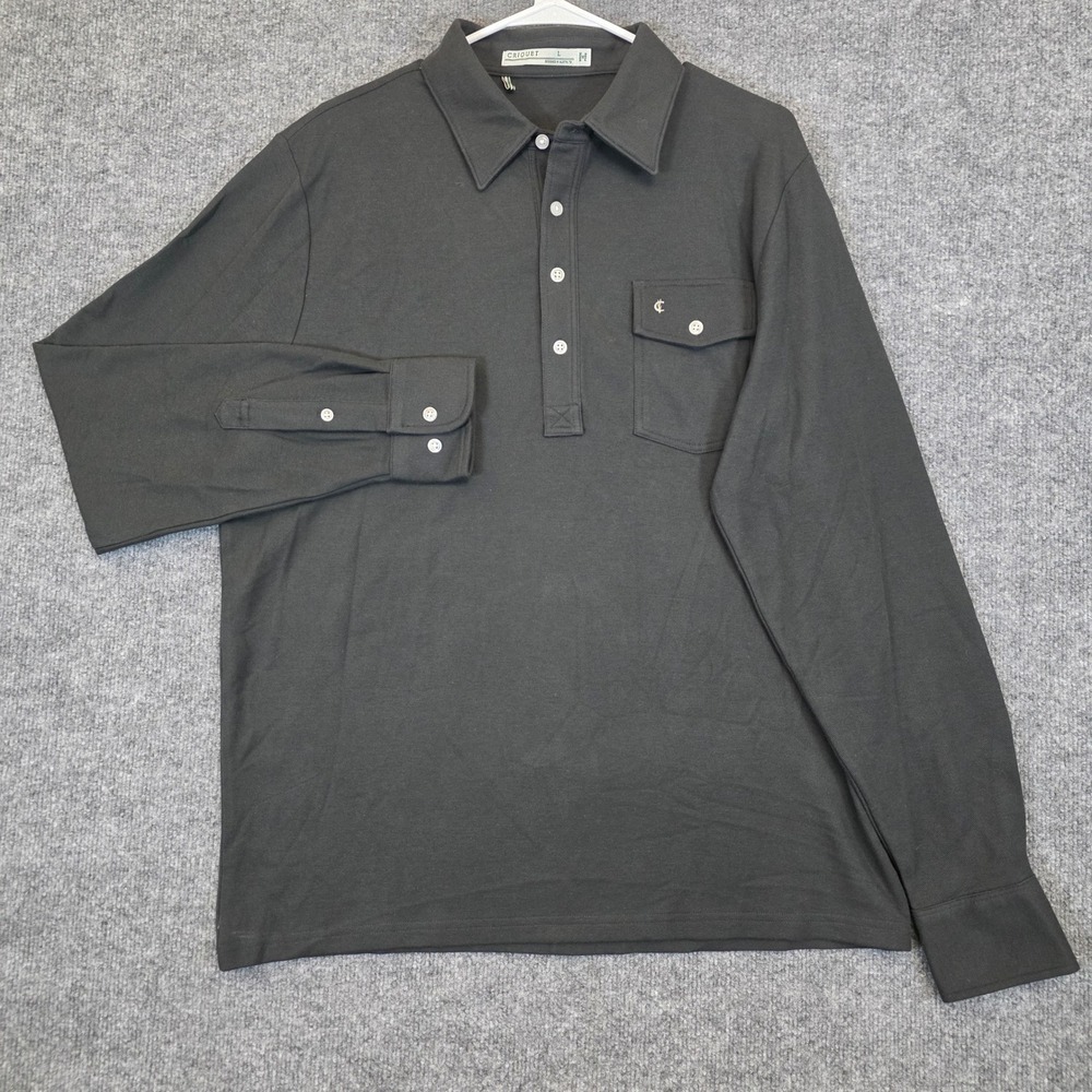 Criquet Players Polo Shirt Mens M Black Long Sleeve Pique Button Pocket Casual